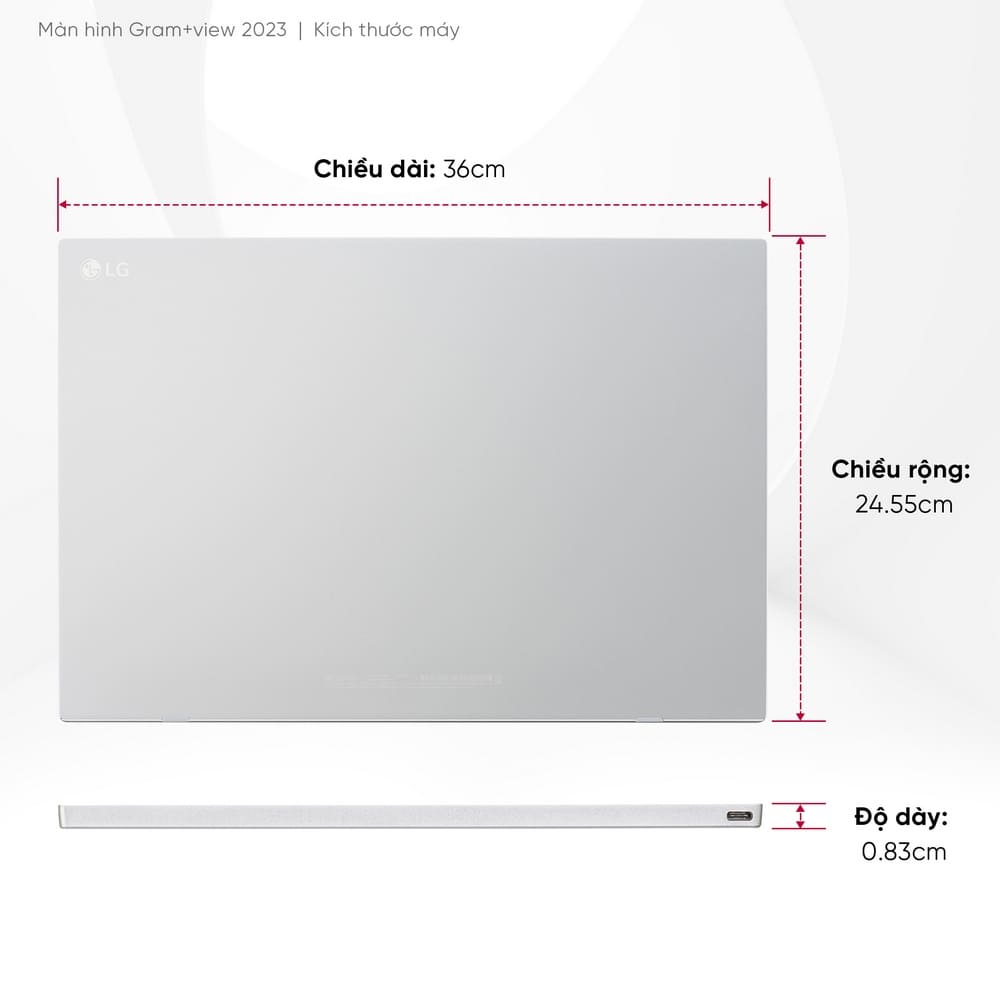 LG Gram View 2023 16MR70.ASDA5 Portable Monitor - Silver, 16 inch 16:10 WQXGA (2560x1600), IPS 60Hz, USB-C, non OS 65 16MR70.ASDA5 Gramview TTD 4