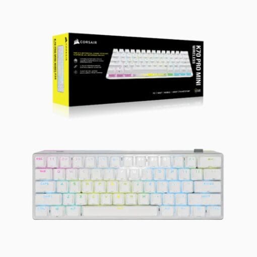 CORSAIR K70 Pro Mini Wireless Gaming Keyboard - White - Hot Swappable, RGB, 60% layout