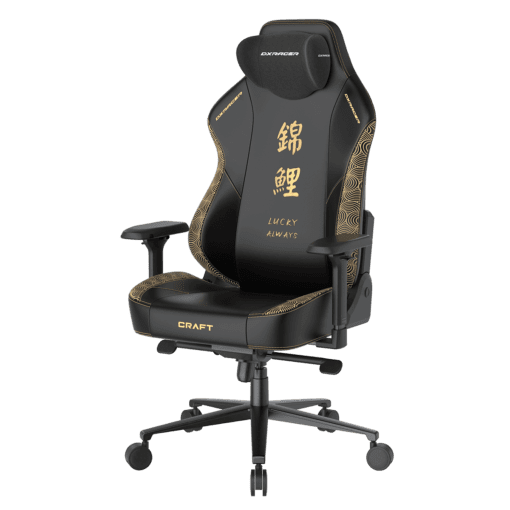 DXRacer Craft Pro Koi Fish Black (GC/LCF23LTA/KOI) Special Edition Gaming Chair - 4D Armrest, 135-Degree Recline, Cooling Gel Foam Pillow, Pull-Out Footrest