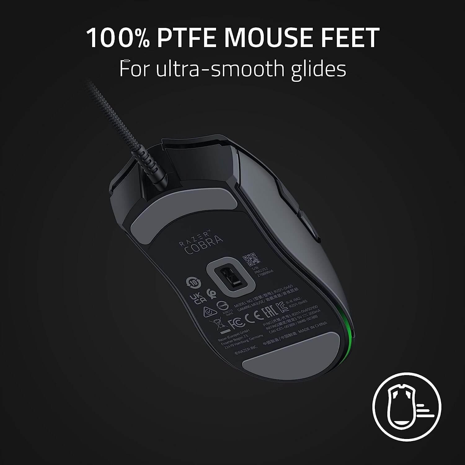 Razer Cobra Black Gaming Mouse - 58g Lightweight Design, Precise 8500 DPI Optical Sensor, Chroma RGB Lighting with Underglow, Gen-3 Optical Switches, 100% PTFE Mouse Feet, Speedflex Cable 24 Razer Cobra Wired Gaming Mouse TTD page mobile 1