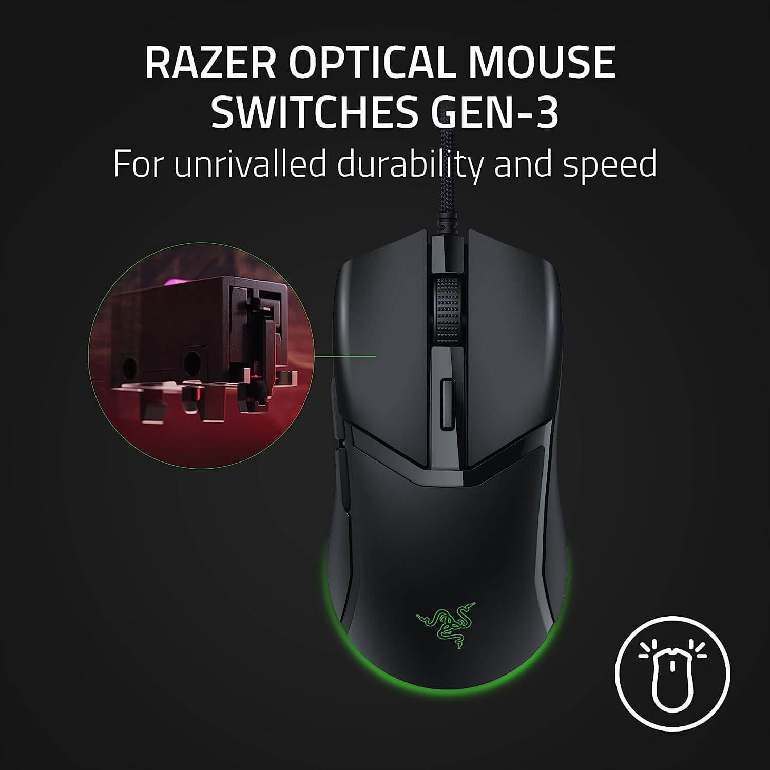 Razer Cobra Black Gaming Mouse - 58g Lightweight Design, Precise 8500 DPI Optical Sensor, Chroma RGB Lighting with Underglow, Gen-3 Optical Switches, 100% PTFE Mouse Feet, Speedflex Cable 21 Razer Cobra Wired Gaming Mouse TTD page mobile 3
