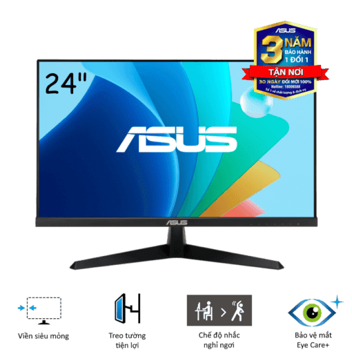 ASUS VY249HF-R Eye Care Gaming Monitor - 24 inch FHD (1920 x 1080), IPS, 100Hz, IPS, SmoothMotion, 1ms (MPRT), Adaptive Sync, Eye Care Plus technology, Blue Light Filter, Flicker Free