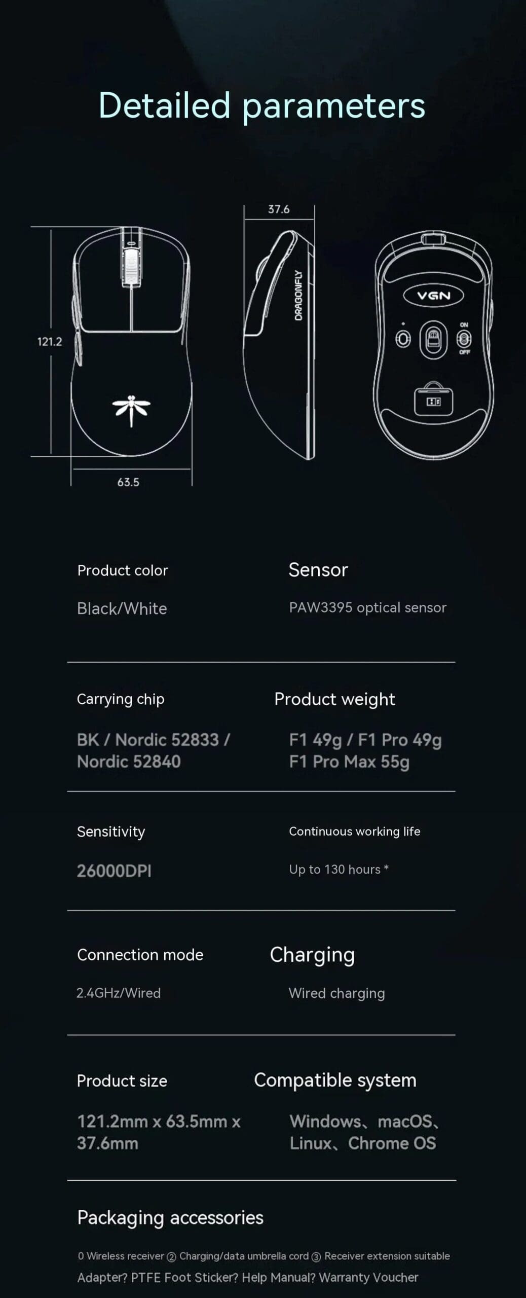 VGN Dragonfly F1 Moba Gaming Mouse - Lightweight 55g, 3 modes, PAW3395, Huano mouse wheel, Smart Speed, 4000Hz Polling rate 52 VGN Dragon Fly page mobile 15 scaled