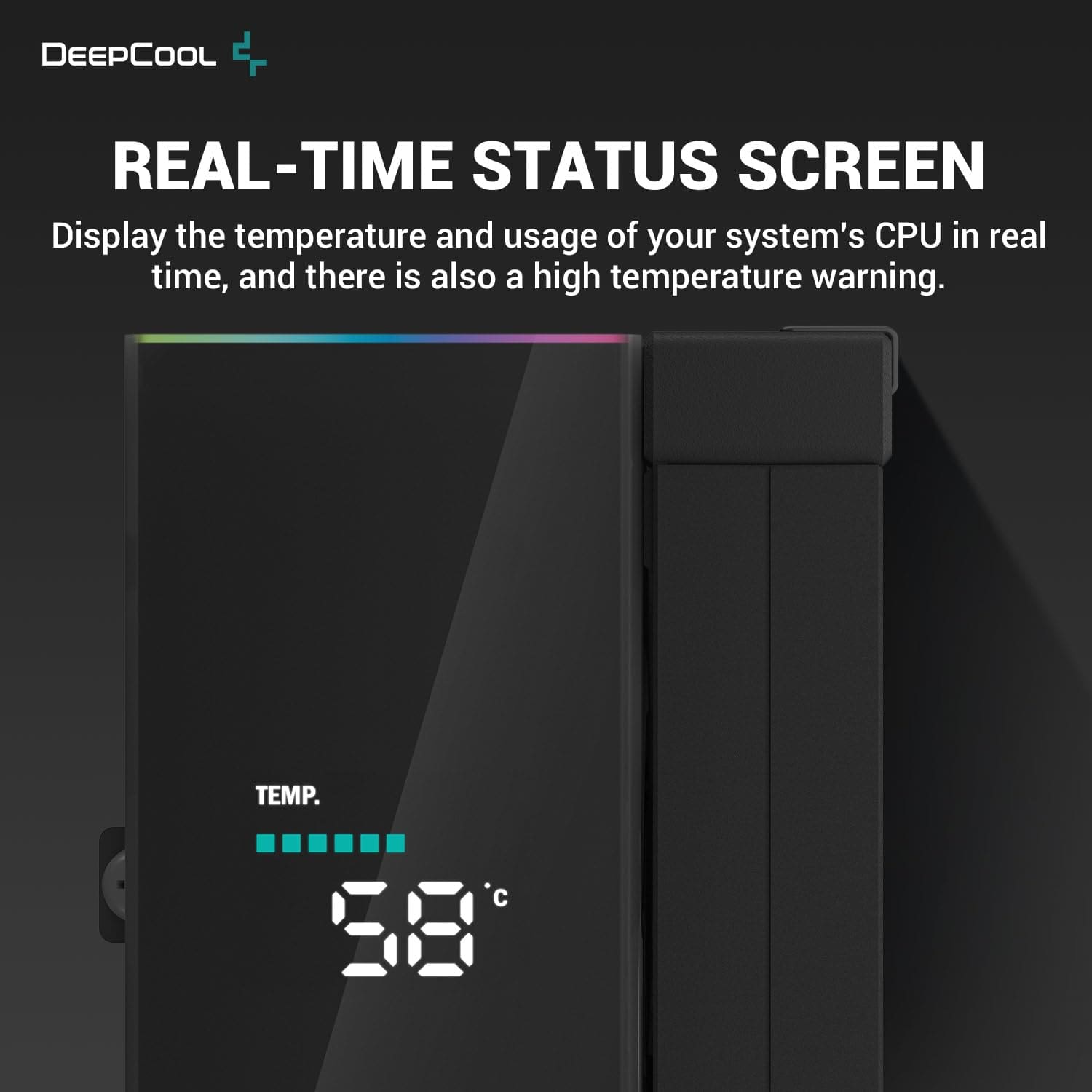 DEEPCOOL AK500S DIGITAL Black CPU Air Cooler - Single Tower, Real-Time CPU Status Screen, 5 Offset Copper Heat Pipes, All Black Design 30 DeepCool AK500S Digital Display CPU Cooler page mb 2