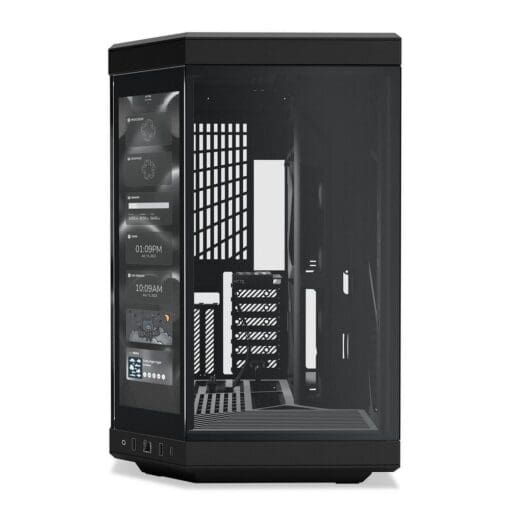 Hyte Y70 Touch Black Dual Chamber Modern Aesthetic Case - Black/Black Mid-Tower ATX size, 14.1" Integrated Touchscreen, Massive 4 Slot Vertical Graphics, Included Luxury PCIE 4.0 Riser Cable