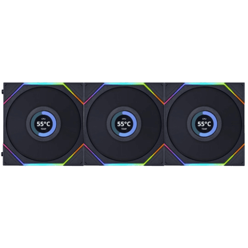 Lian Li UNI FAN TL LCD 120 Triple Black Fan (12TLLCD3B) - 3x 120mm fans, 1x UNI FAN Controller Cable (P-7P)