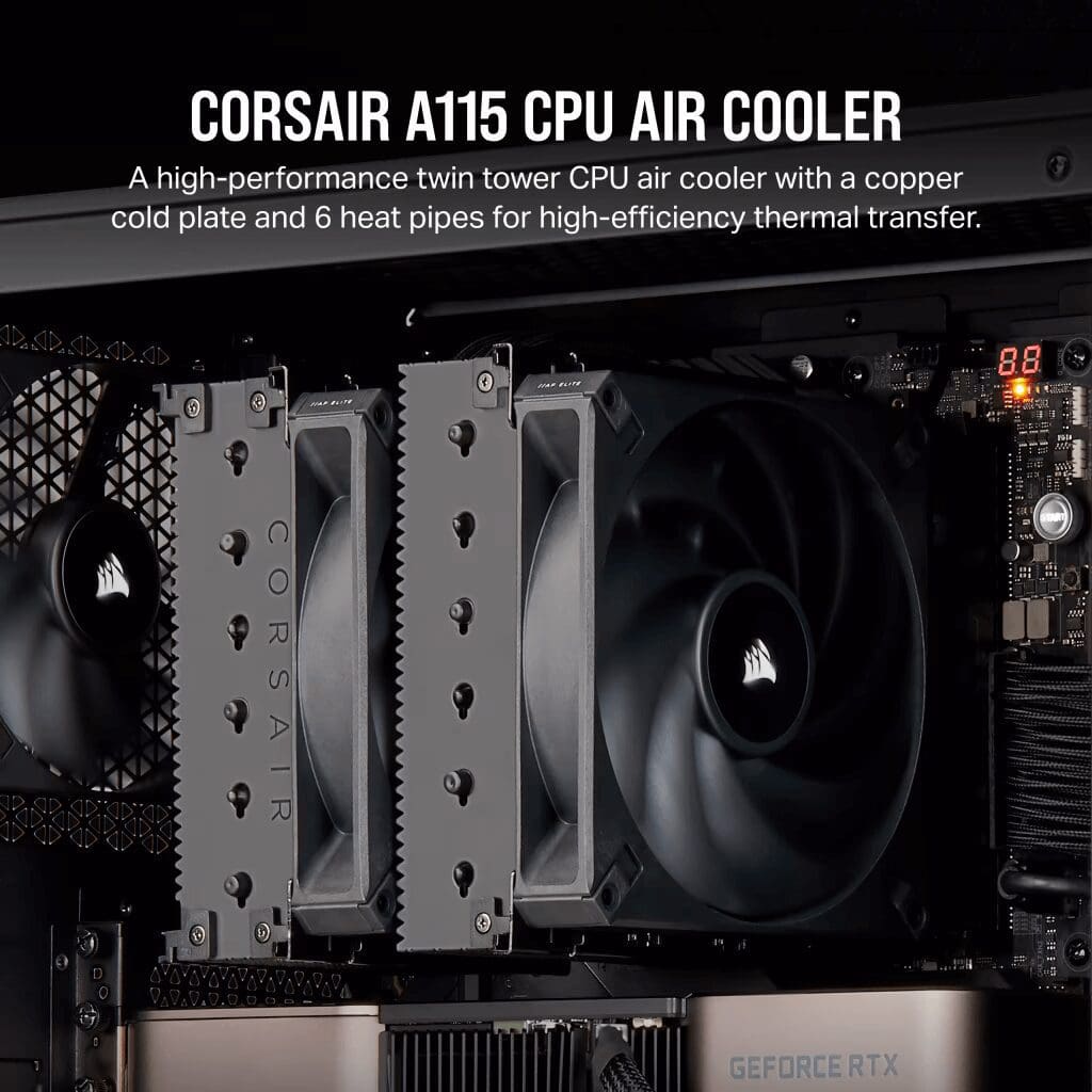CORSAIR A115 Twin Tower CPU Air Cooler - 2x 140mm AF140 ELITE fans, 6 heatpipes 35 A115 AIR COOLER 02