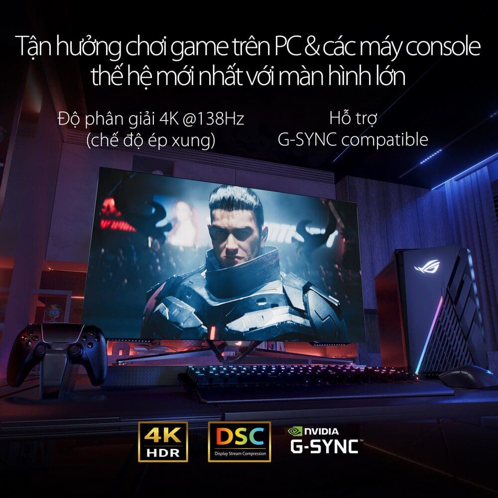 ASUS ROG Swift OLED PG42UQ OLED Gaming Monitor - 42 inch 4K (5120 x 1440), 138Hz (overclocked), 0.1 ms (GTG), G-SYNC® compatible. 98% DCI-P3, true 10-bit, HDMI® 2.1, Remote Control 79 PG42UQ.PT04