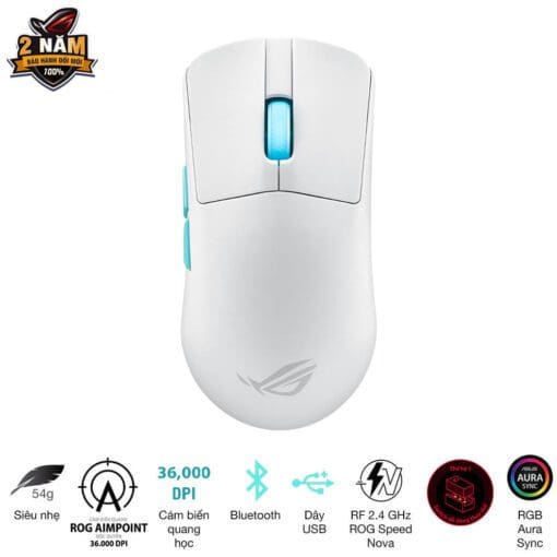 ASUS ROG Harpe Ace Aim Lab Edition Moonlight Gaming Mouse - White, 54g Ultra-Lightweight, Connectivity (2.4GHz RF, Bluetooth, Wired), 36K DPI Sensor
