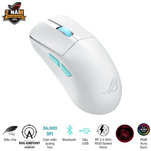 ASUS ROG Harpe Ace Aim Lab Edition Moonlight Gaming Mouse - White, 54g Ultra-Lightweight, Connectivity (2.4GHz RF, Bluetooth, Wired), 36K DPI Sensor