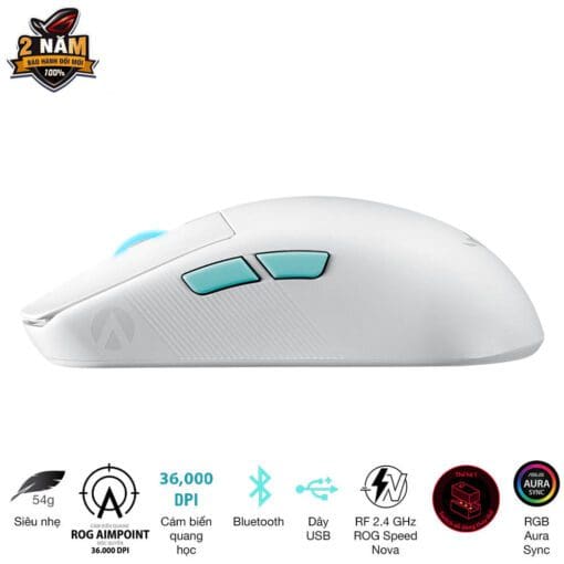 ASUS ROG Harpe Ace Aim Lab Edition Moonlight Gaming Mouse - White, 54g Ultra-Lightweight, Connectivity (2.4GHz RF, Bluetooth, Wired), 36K DPI Sensor