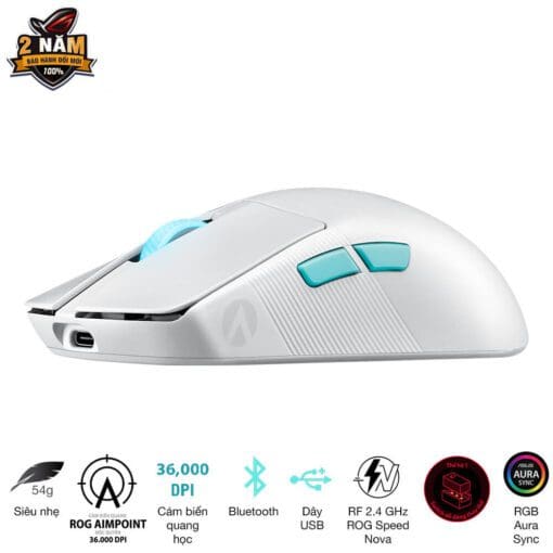 ASUS ROG Harpe Ace Aim Lab Edition Moonlight Gaming Mouse - White, 54g Ultra-Lightweight, Connectivity (2.4GHz RF, Bluetooth, Wired), 36K DPI Sensor