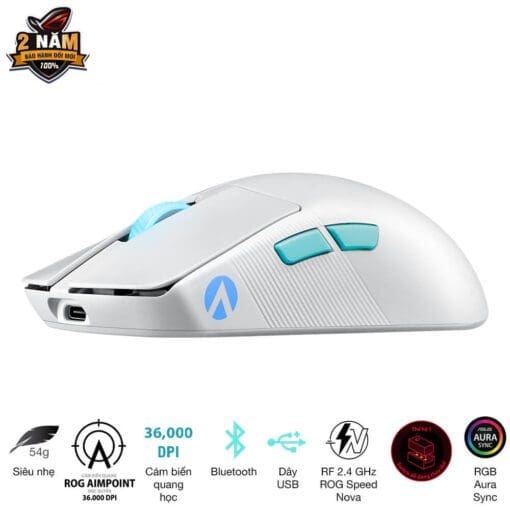 ASUS ROG Harpe Ace Aim Lab Edition Moonlight Gaming Mouse - White, 54g Ultra-Lightweight, Connectivity (2.4GHz RF, Bluetooth, Wired), 36K DPI Sensor