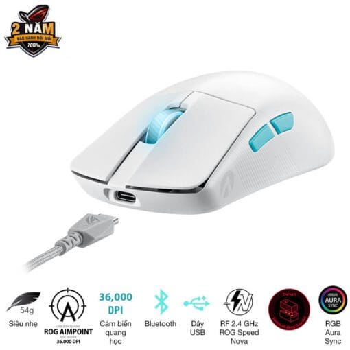 ASUS ROG Harpe Ace Aim Lab Edition Moonlight Gaming Mouse - White, 54g Ultra-Lightweight, Connectivity (2.4GHz RF, Bluetooth, Wired), 36K DPI Sensor