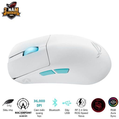 ASUS ROG Harpe Ace Aim Lab Edition Moonlight Gaming Mouse - White, 54g Ultra-Lightweight, Connectivity (2.4GHz RF, Bluetooth, Wired), 36K DPI Sensor