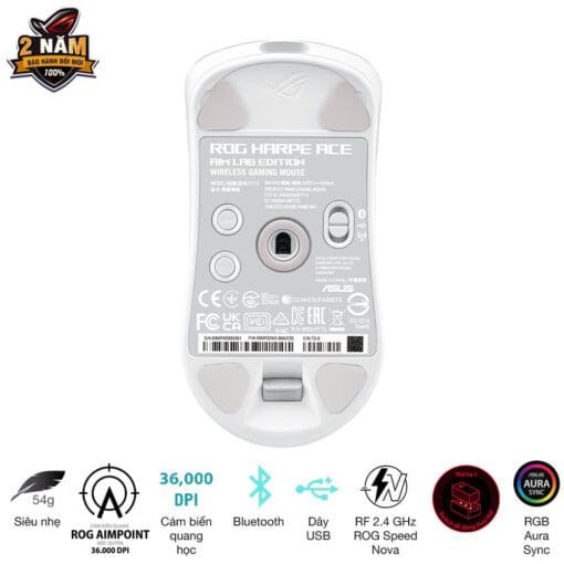 ASUS ROG Harpe Ace Aim Lab Edition Moonlight Gaming Mouse - White, 54g Ultra-Lightweight, Connectivity (2.4GHz RF, Bluetooth, Wired), 36K DPI Sensor