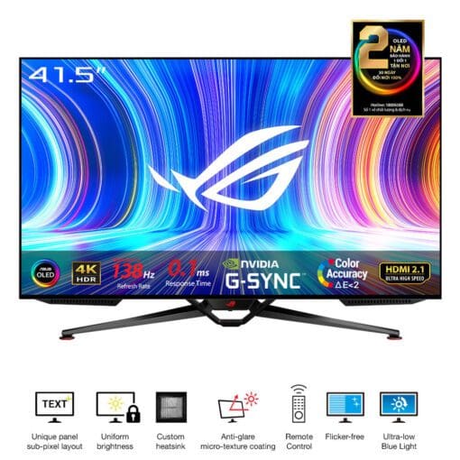 ASUS ROG Swift OLED PG42UQ OLED Gaming Monitor - 42 inch 4K (5120 x 1440), 138Hz (overclocked), 0.1 ms (GTG), G-SYNC® compatible. 98% DCI-P3, true 10-bit, HDMI® 2.1, Remote Control
