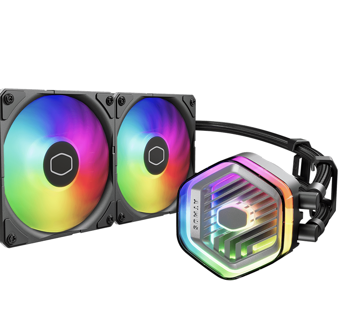 Cooler Master MASTERLIQUID 240 ATMOS ARGB Close-Loop AIO Liquid Cooling - Black, Customize Pump, Sickleflow Edge PWM Fans, 240mm Radiator, CryoFuze Cooling 63 ml 240 atmos block10 img1 imageleftorright