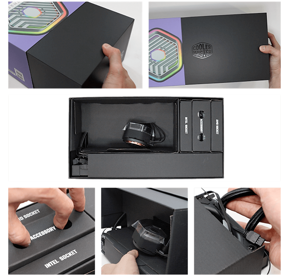 Cooler Master MASTERLIQUID 360 ATMOS ARGB Close-Loop AIO Liquid Cooling - Black, Customize Pump, Sickleflow Edge PWM Fans, 240mm Radiator, CryoFuze Cooling 54 ml atmos block9 img1 imageleftorright