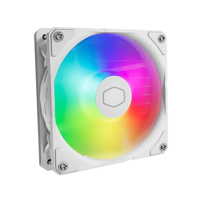 Cooler Master MASTERLIQUID 240 ATMOS ARGB Close-Loop AIO Liquid Cooling - White, Customize Pump, Sickleflow Edge PWM Fans, 240mm Radiator, CryoFuze Cooling 43 ml atmos fan 01 iframe white img