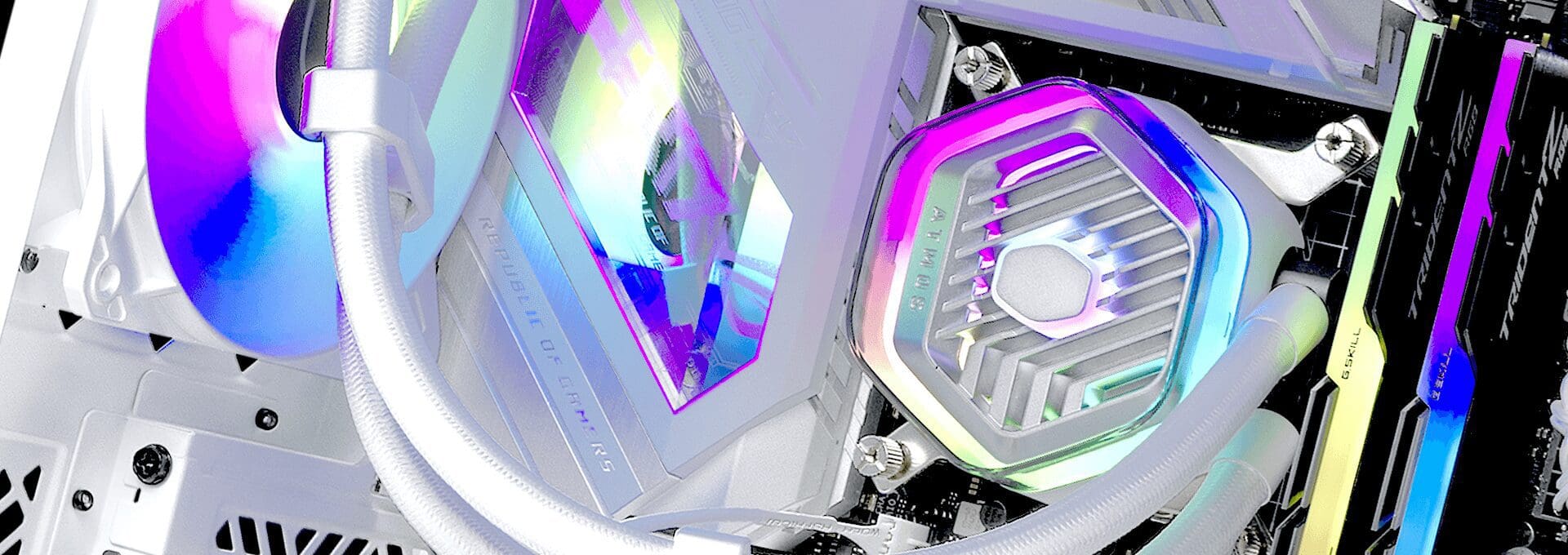 Cooler Master MASTERLIQUID 240 ATMOS ARGB Close-Loop AIO Liquid Cooling - White, Customize Pump, Sickleflow Edge PWM Fans, 240mm Radiator, CryoFuze Cooling 18 ml atmos white block3 bg1 bannerdesktop