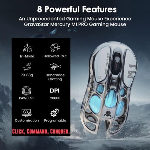GravaStar Mercury M1 Pro Battle Worn Edition Wireless Gaming Mouse - Silver Mist