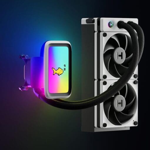 HYTE THICC Q60 Digital LCD Liquid CPU Cooler - White, Dual Pump, 240x52mm Radiator, 5 inch Ultraslim HD-Display 42 Pixel qRGB LEDs