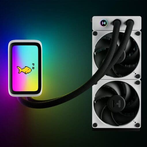 HYTE THICC Q60 Digital LCD Liquid CPU Cooler - White, Dual Pump, 240x52mm Radiator, 5 inch Ultraslim HD-Display 42 Pixel qRGB LEDs