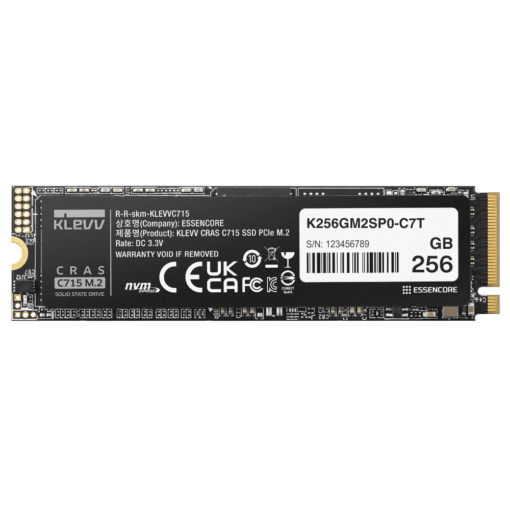 KLEVV CRAS C715 256GB SSD - M.2 2280 NVMe PCIe Gen3x4, Read 3000 MB/s, Write 2000 MB/s