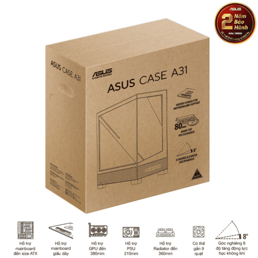 ASUS A31 Black ATX Mid-Tower Case - BTF Hidden Connectors, 8° Angled Base, Dual-Sided Tempered Glass