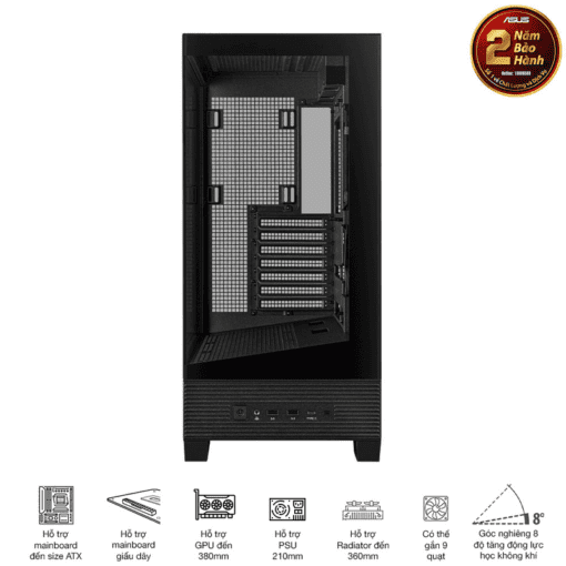 ASUS A31 Black ATX Mid-Tower Case - BTF Hidden Connectors, 8° Angled Base, Dual-Sided Tempered Glass