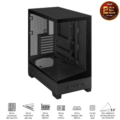 ASUS A31 Black ATX Mid-Tower Case - BTF Hidden Connectors, 8° Angled Base, Dual-Sided Tempered Glass