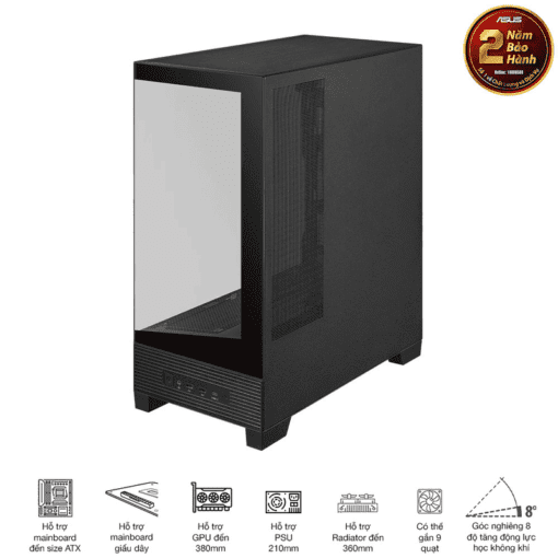 ASUS A31 Black ATX Mid-Tower Case - BTF Hidden Connectors, 8° Angled Base, Dual-Sided Tempered Glass