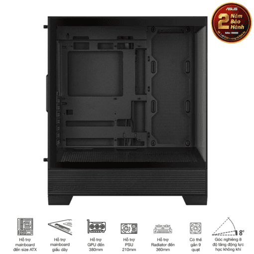 ASUS A31 Black ATX Mid-Tower Case - BTF Hidden Connectors, 8° Angled Base, Dual-Sided Tempered Glass