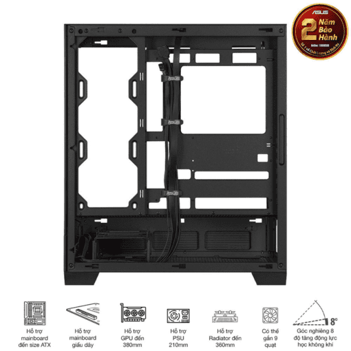 ASUS A31 Black ATX Mid-Tower Case - BTF Hidden Connectors, 8° Angled Base, Dual-Sided Tempered Glass