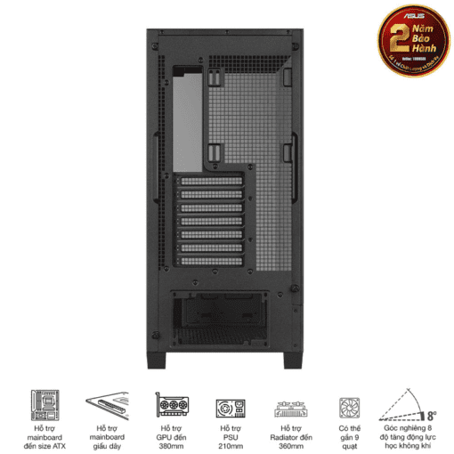 ASUS A31 Black ATX Mid-Tower Case - BTF Hidden Connectors, 8° Angled Base, Dual-Sided Tempered Glass