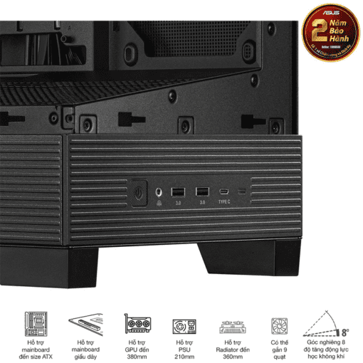 ASUS A31 Black ATX Mid-Tower Case - BTF Hidden Connectors, 8° Angled Base, Dual-Sided Tempered Glass