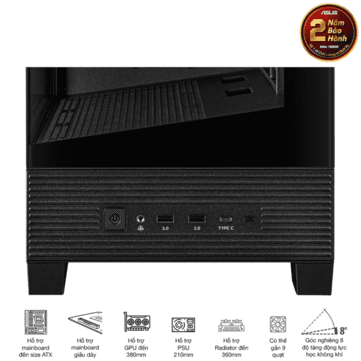 ASUS A31 Black ATX Mid-Tower Case - BTF Hidden Connectors, 8° Angled Base, Dual-Sided Tempered Glass