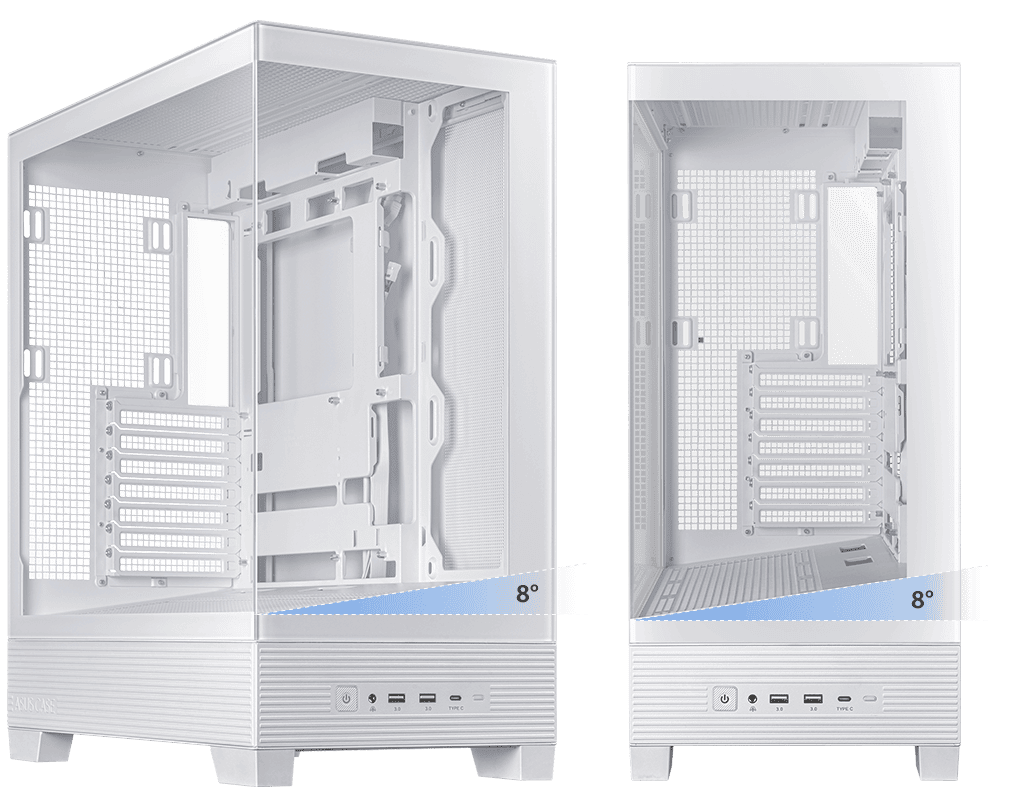 ASUS A31 Black ATX Mid-Tower Case - BTF Hidden Connectors, 8° Angled Base, Dual-Sided Tempered Glass 40 ASUS A31 angled base 1