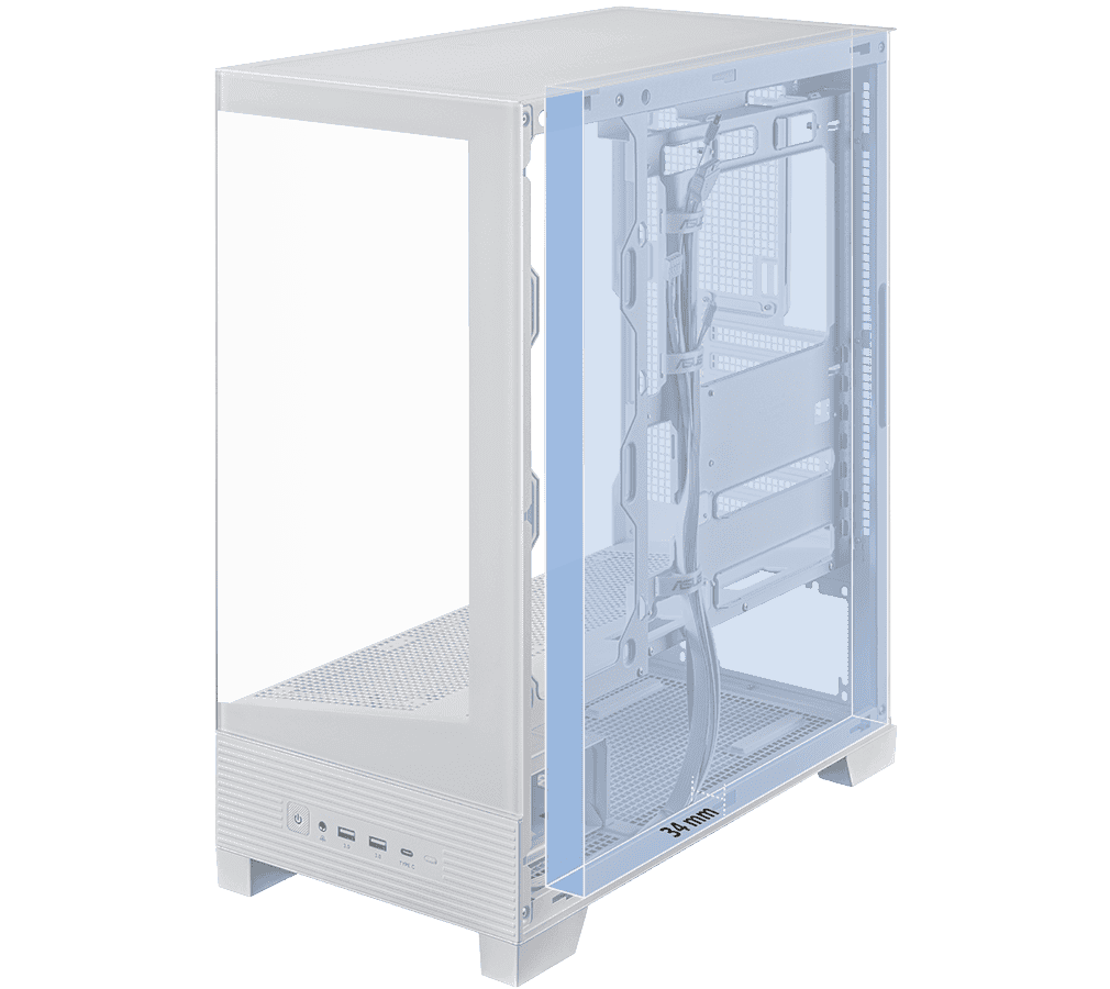 ASUS A31 Black ATX Mid-Tower Case - BTF Hidden Connectors, 8° Angled Base, Dual-Sided Tempered Glass 41 ASUS A31 cable management 1