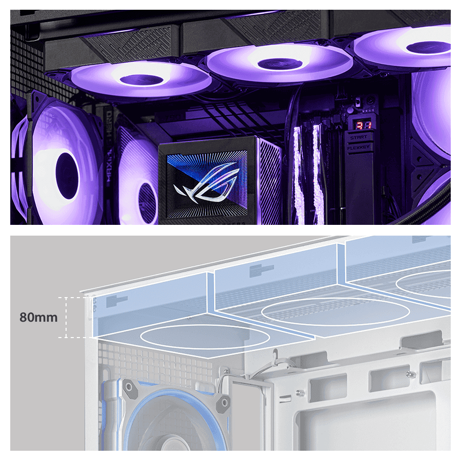 ASUS A31 Black ATX Mid-Tower Case - BTF Hidden Connectors, 8° Angled Base, Dual-Sided Tempered Glass 39 ASUS A31 cooling