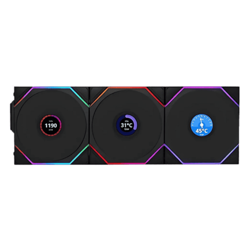 Lian Li UNI FAN TL120 LCD Wireless Triple Black Fan (12TLLCD1W3B) - 3x 120mm fans, 2.4 GHz Wireless Signal for RGB & Fan Control