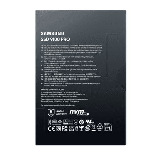 Samsung 9100 Pro 2TB (MZ-VAP2T0BW) SSD - PCIe® 5.0 x4, NVMe™ 2.0 interface, M.2 (2280) form factor, 14700 MB/s read, 13400 MB/s write